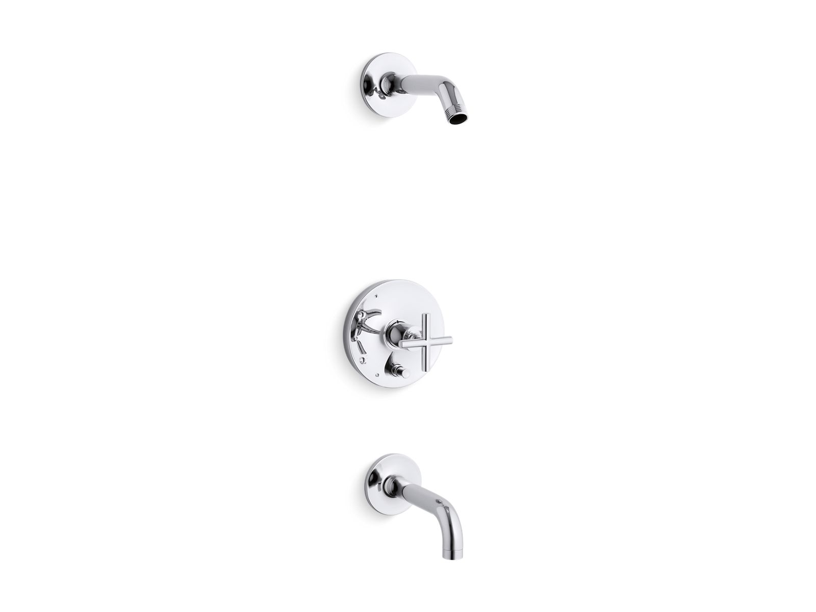 Purist® Rite-Temp® bath and shower trim kit with push-button diverter and cross handle, without showerhead