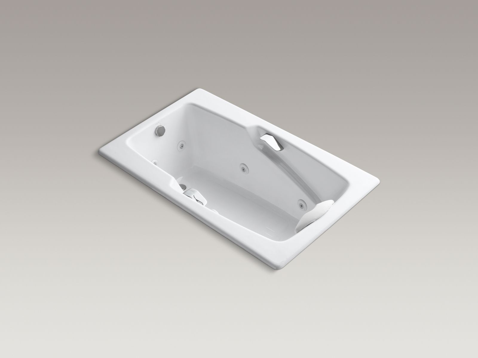 Steeping(TM) 60" x 36" drop-in/undermount whirlpool with heater, grip rail drillings and custom pump location without trim