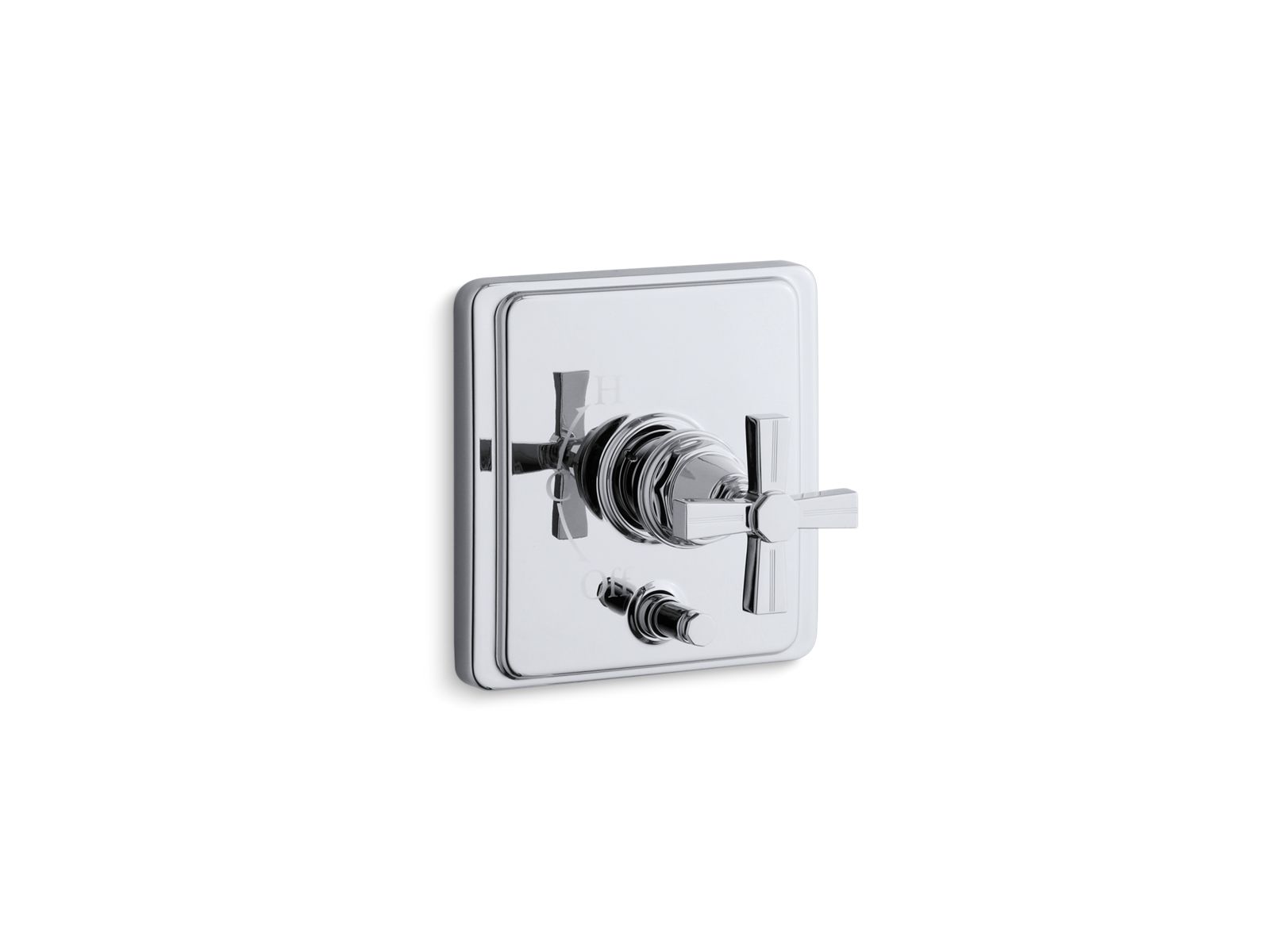 Pinstripe® Rite-Temp® pressure-balancing valve trim with diverter and grooved cross handle, valve not included