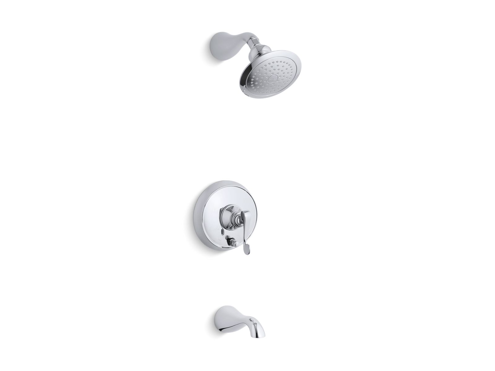 Revival® Rite-Temp® pressure-balancing bath and shower faucet trim with push-button diverter and scroll lever handle, valve not included