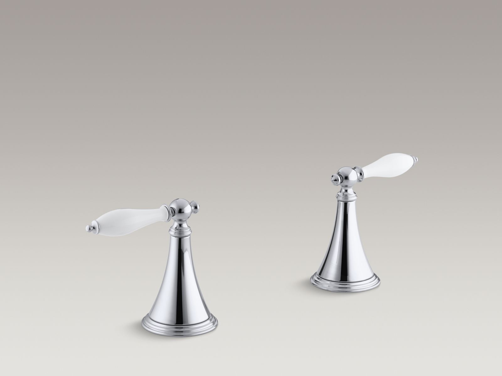 Finial(R) deck-mount bath valve trim handles for high-flow valve with lever handles and White inserts, valve not included