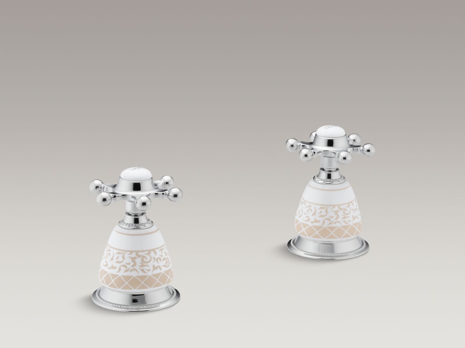 Crimson Topaz design on Antique ceramic handle skirts for bath faucets
