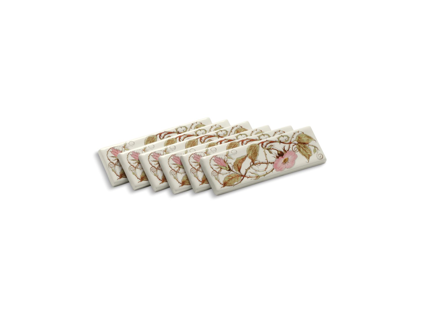 Briar rose decorative strip tile, English roses on Biscuit background