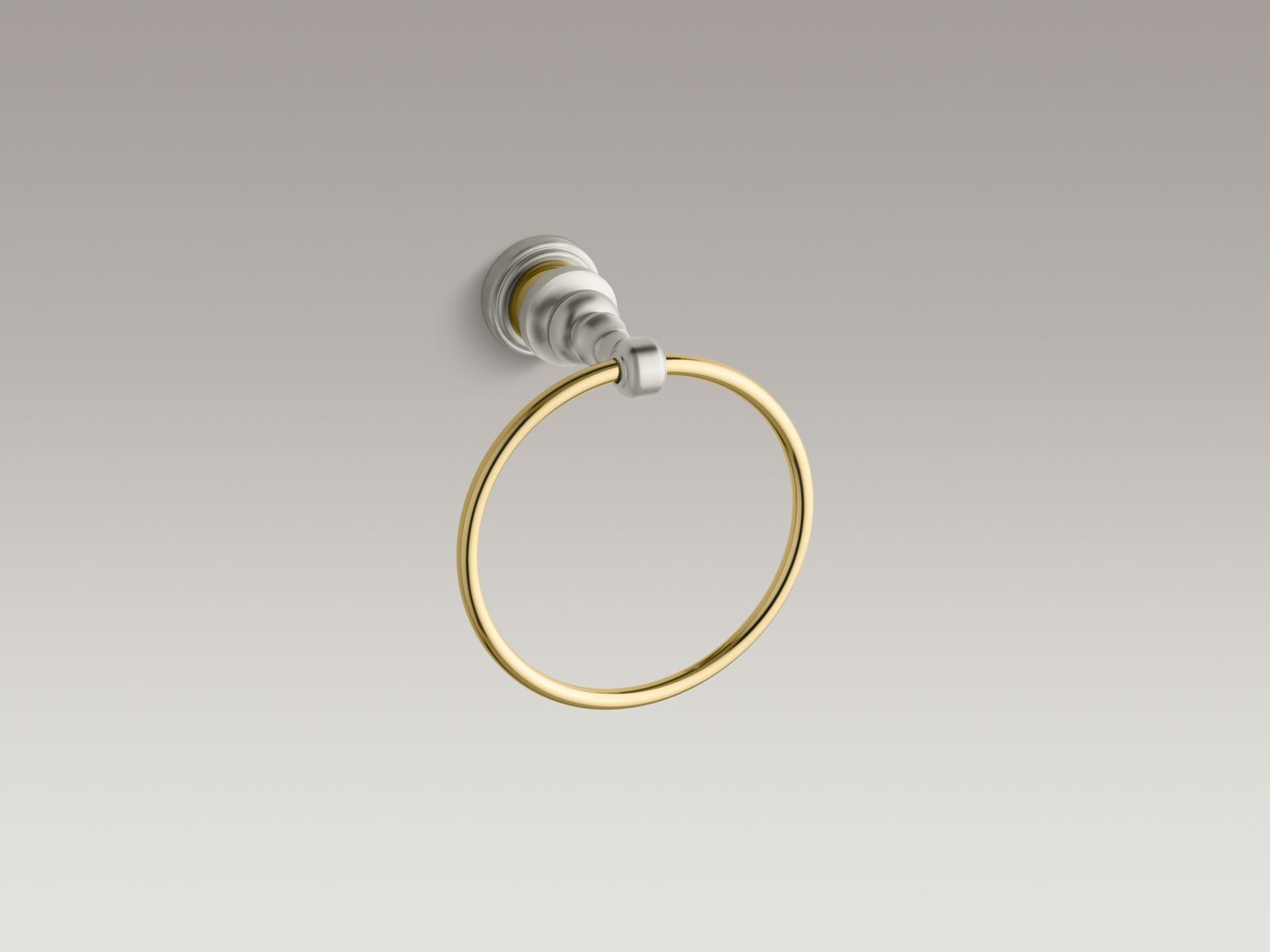 IV Georges Brass(R) towel ring with Vibrant(R) Brushed Nickel holder, Polished Brass or Satin Black ring and accent