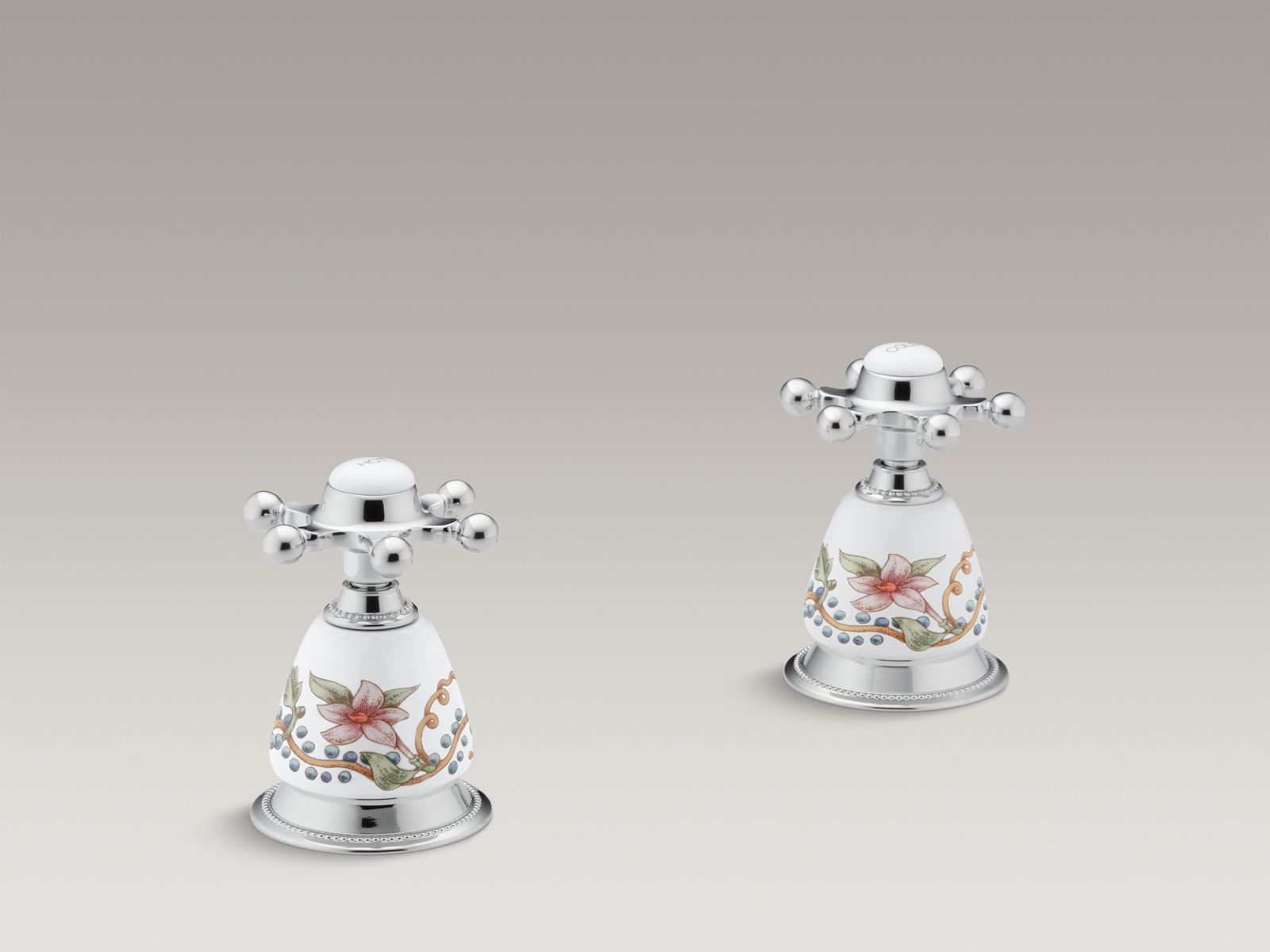 English Trellis design on Antique ceramic handle skirts for bathroom sink faucets