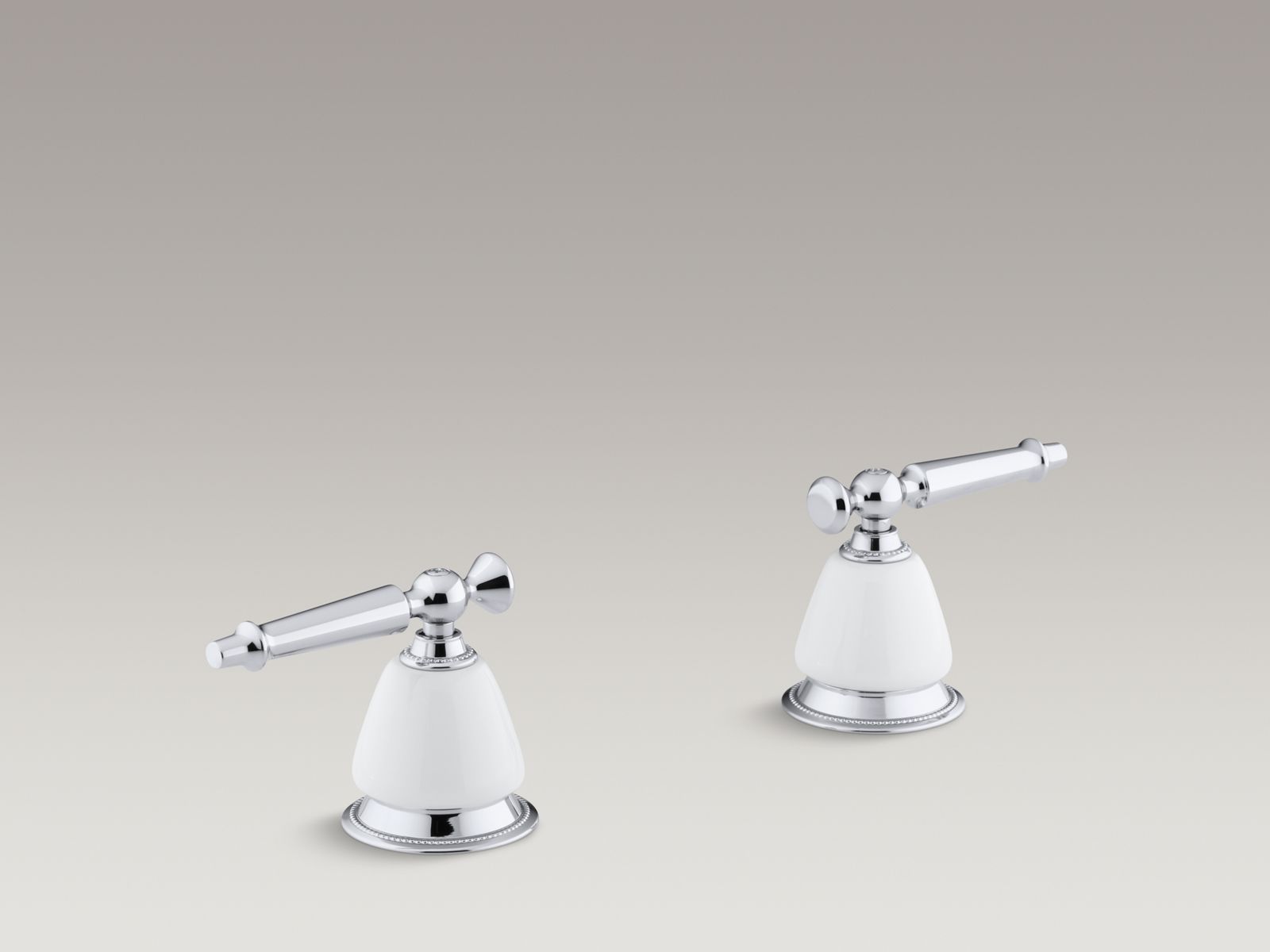Antique deck-mount high-flow bath valve trim with lever handles, requires ceramic handle skirts, valve not included