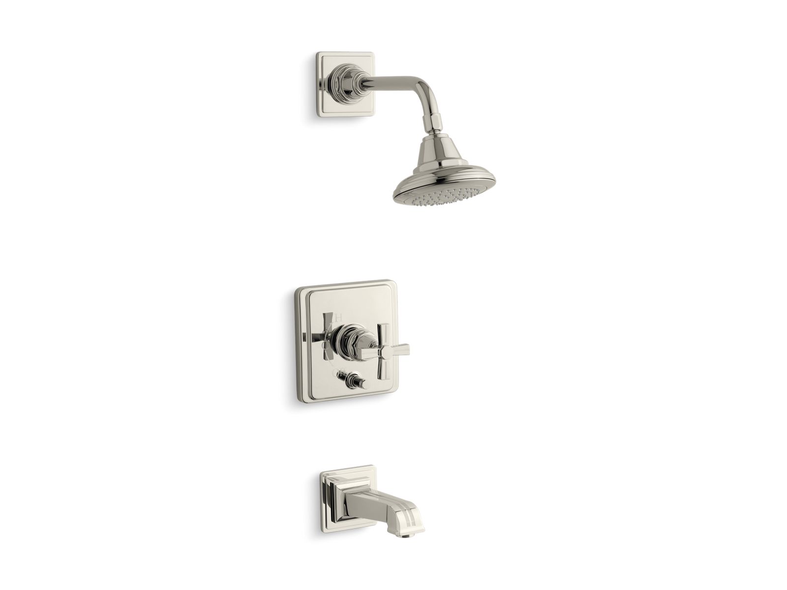 Pinstripe® Rite-Temp® pressure-balancing bath and shower faucet trim with cross handle, valve not included