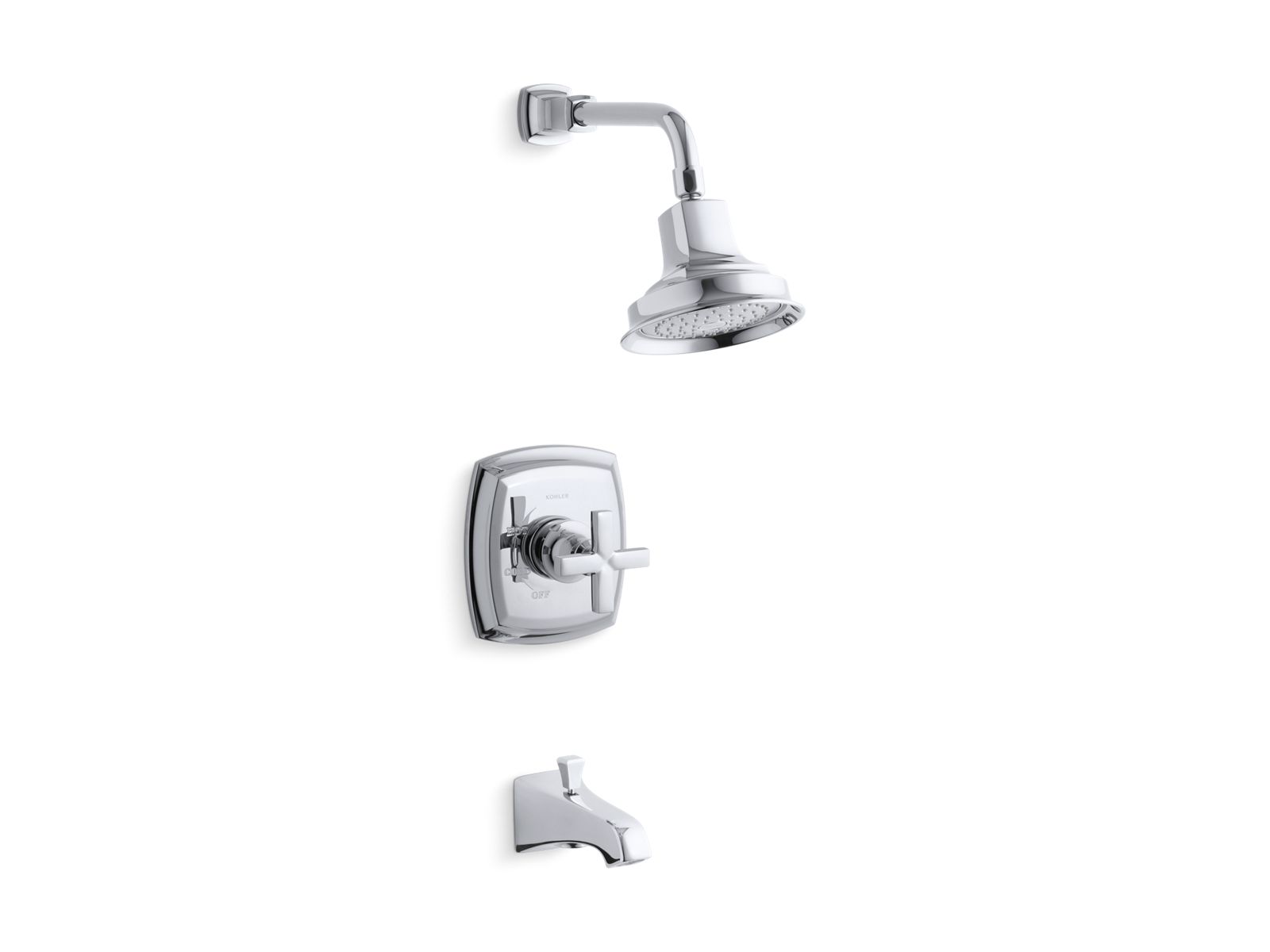 Margaux(R) Rite-Temp(R) pressure-balancing bath and shower faucet trim with cross handle, valve not included