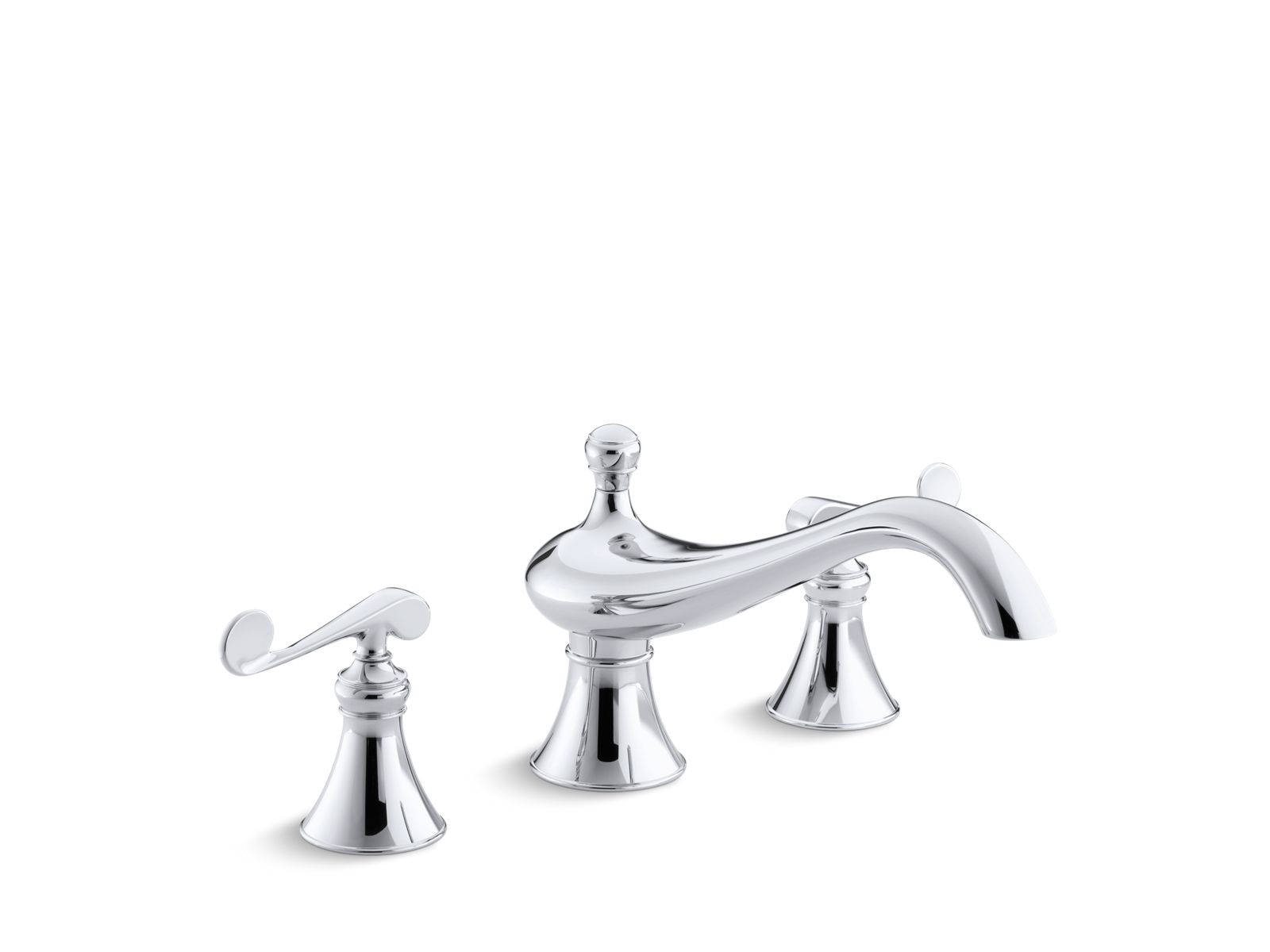 Revival® Deck-mount bath faucet trim for high-flow valve with 9-5/8" spout, scroll lever handles, valve not included