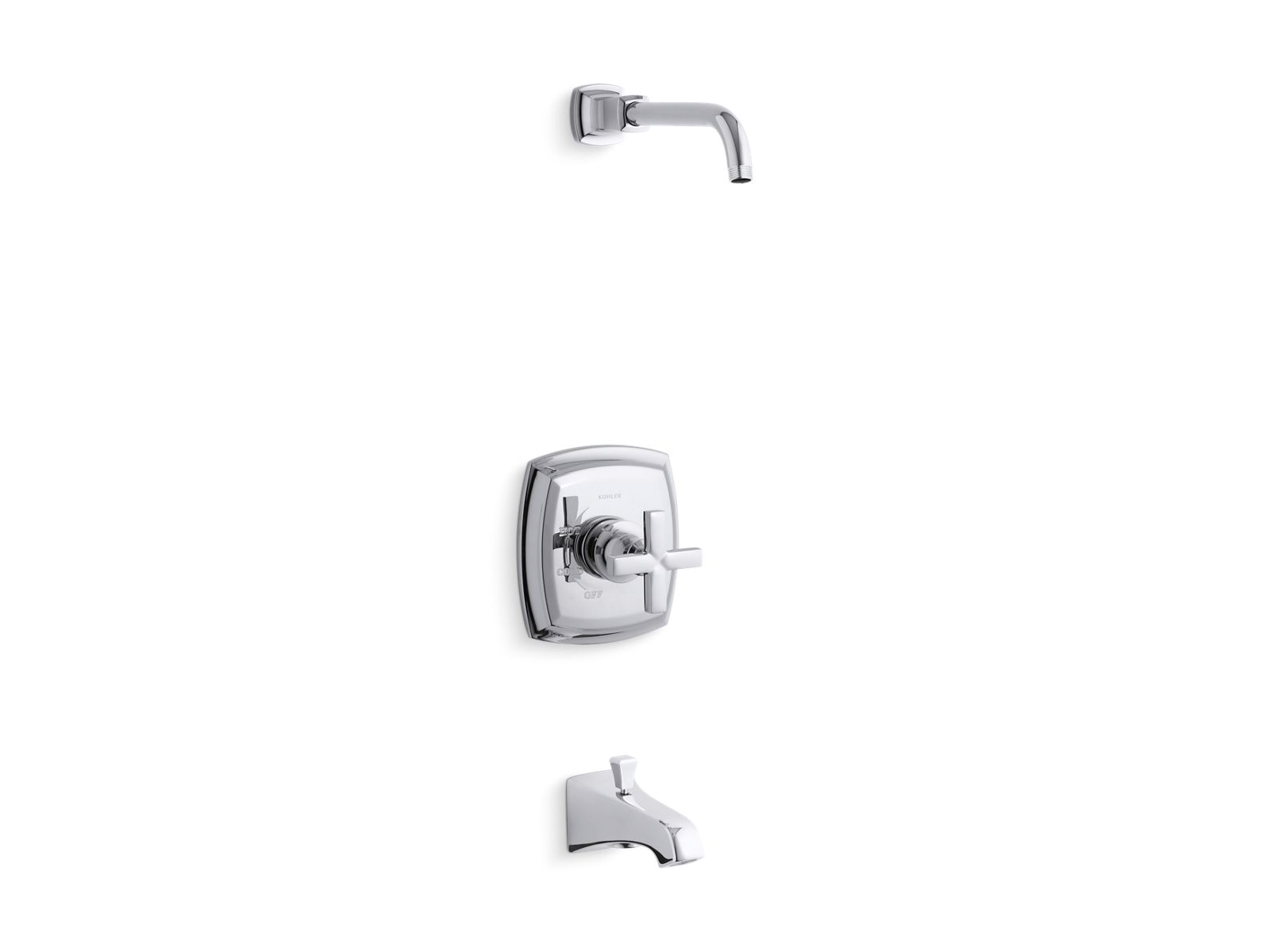 Margaux® Rite-Temp® bath and shower valve trim with cross handle and NPT spout, less showerhead