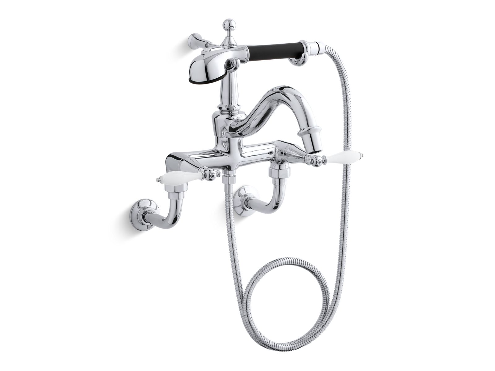 Finial(R) bath faucet with White lever handles, diverter spout, White finish accents and handshower