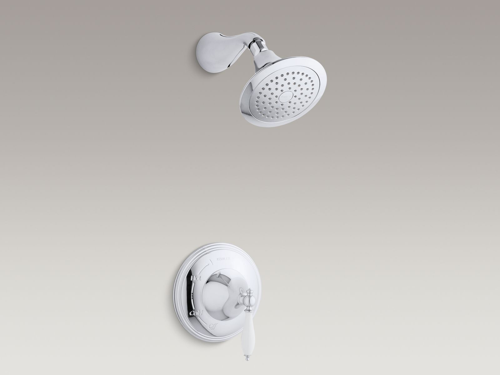 Finial(R) Rite-Temp(R) pressure-balancing shower faucet trim with lever handle and White handle insert, valve not included
