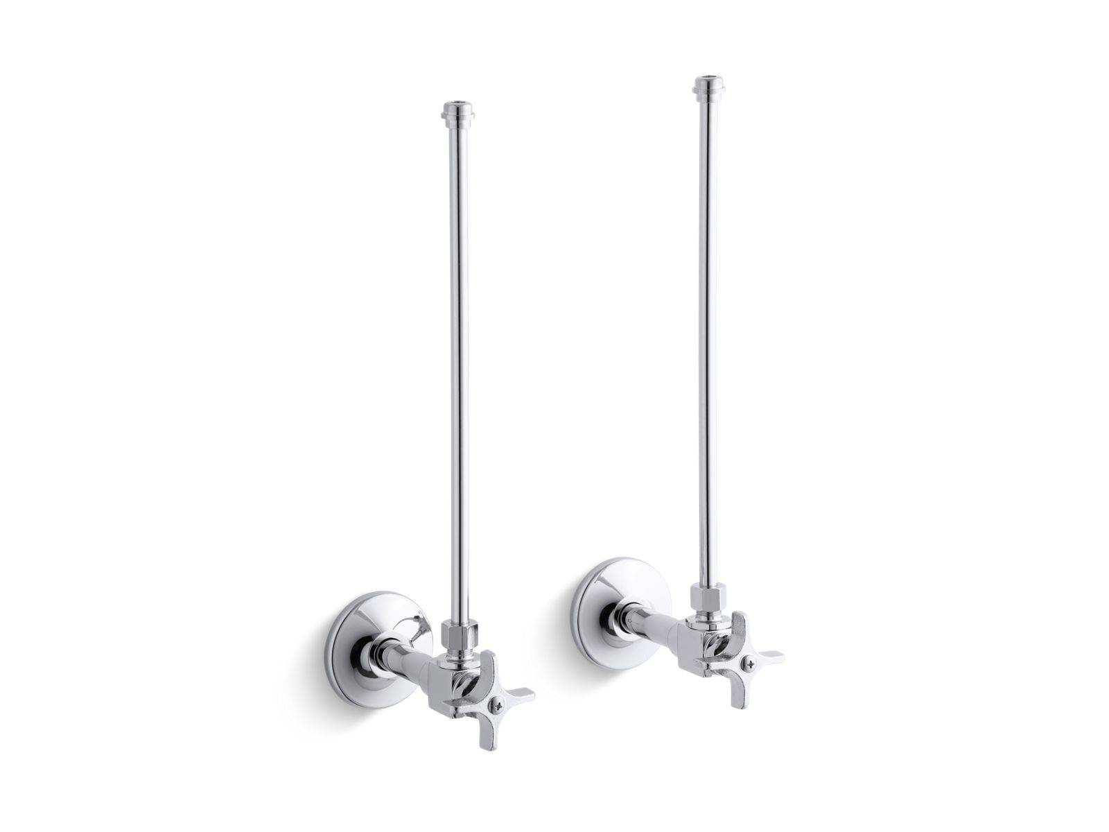 Pair 3/8" NPT angle supplies with stop, cross handle and annealed vertical tube