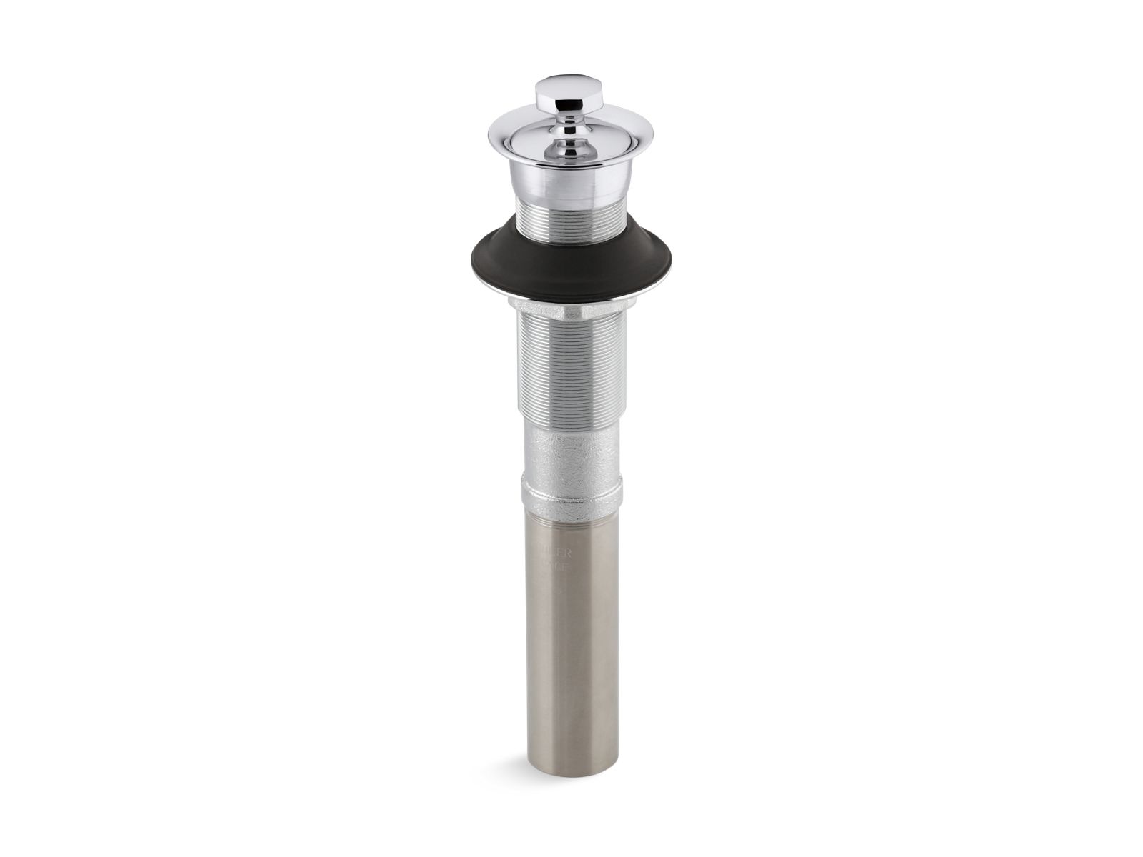 Bathroom sink drain with non-removable metal stopper and without overflow