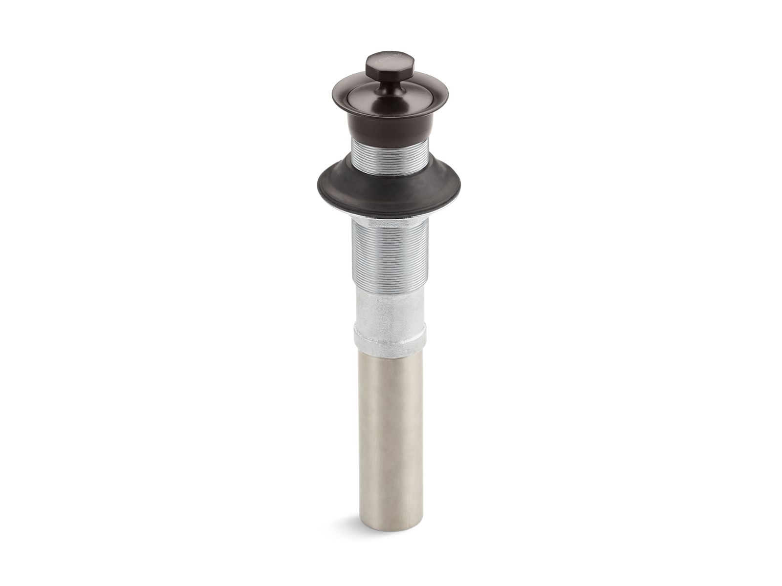 Bathroom sink drain with non-removable metal stopper and without overflow