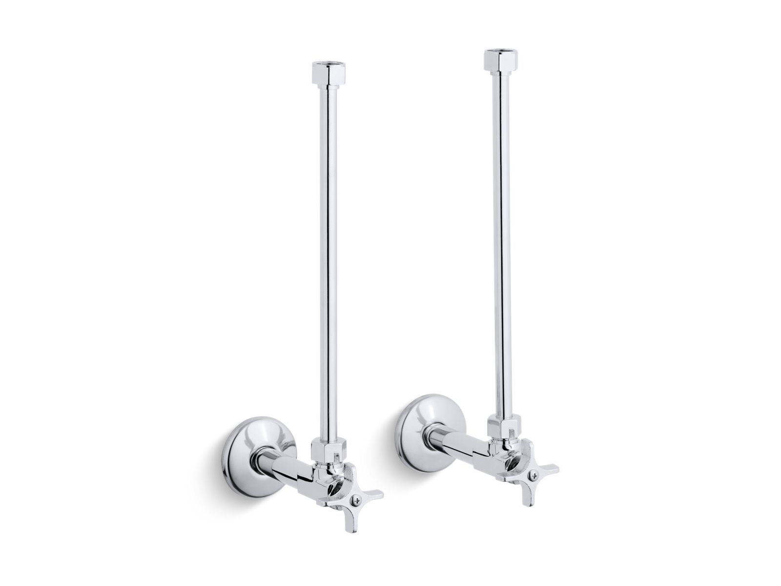 Pair 1/2" NPT angle supplies with stop, cross handle and annealed vertical tube