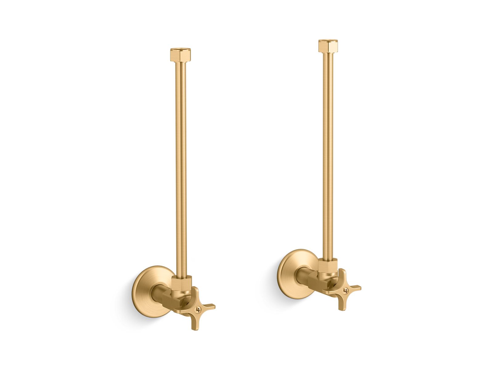 Pair 1/2" NPT angle supplies with stop, cross handle and annealed vertical tube