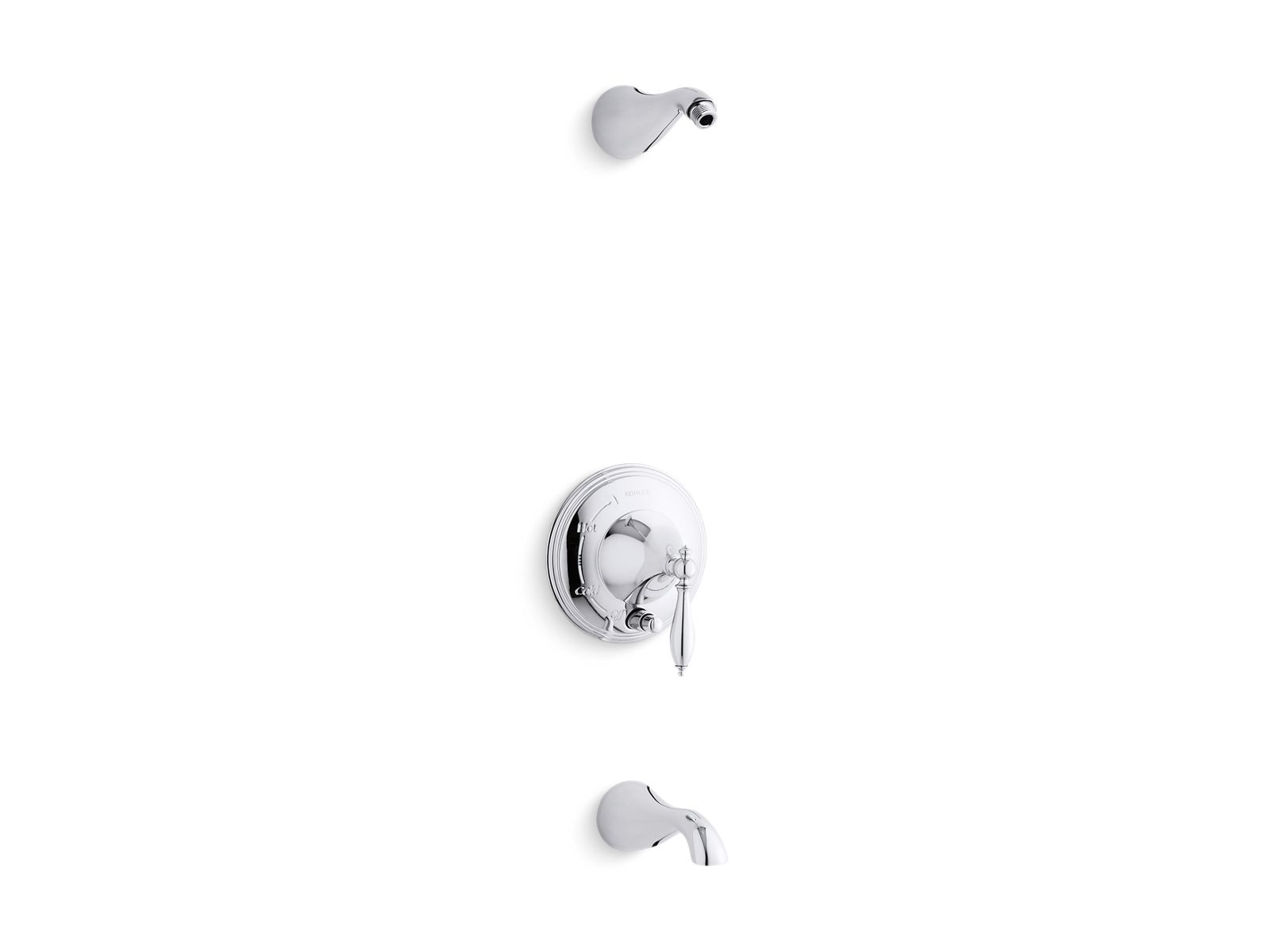 Finial® Rite-Temp® bath and shower trim set with push-button diverter and lever handle, less showerhead