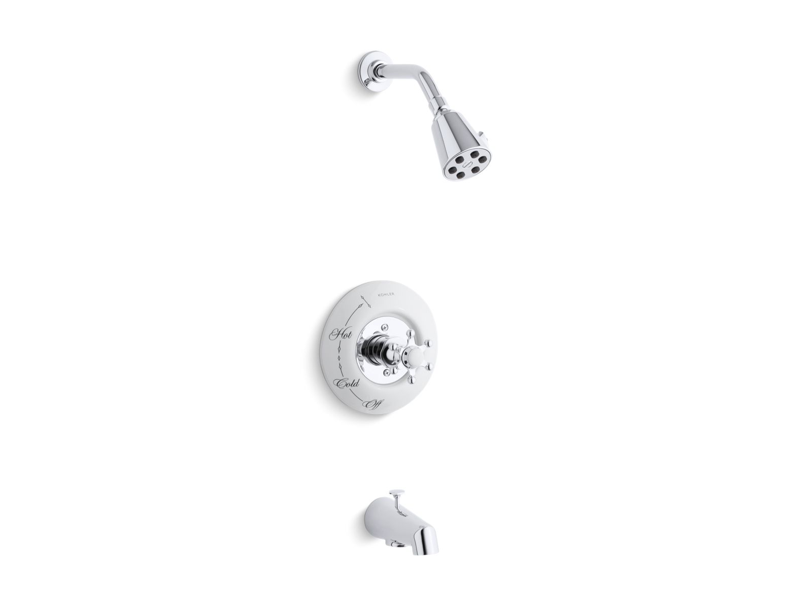Antique Rite-Temp® bath/shower valve trim with prong handle, spout and 2.5 gpm showerhead