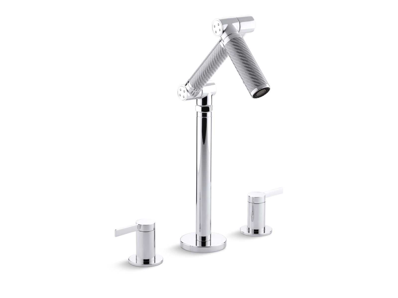 Karbon® Articulating deck-mount bathroom sink faucet with Silver tube and lever handles