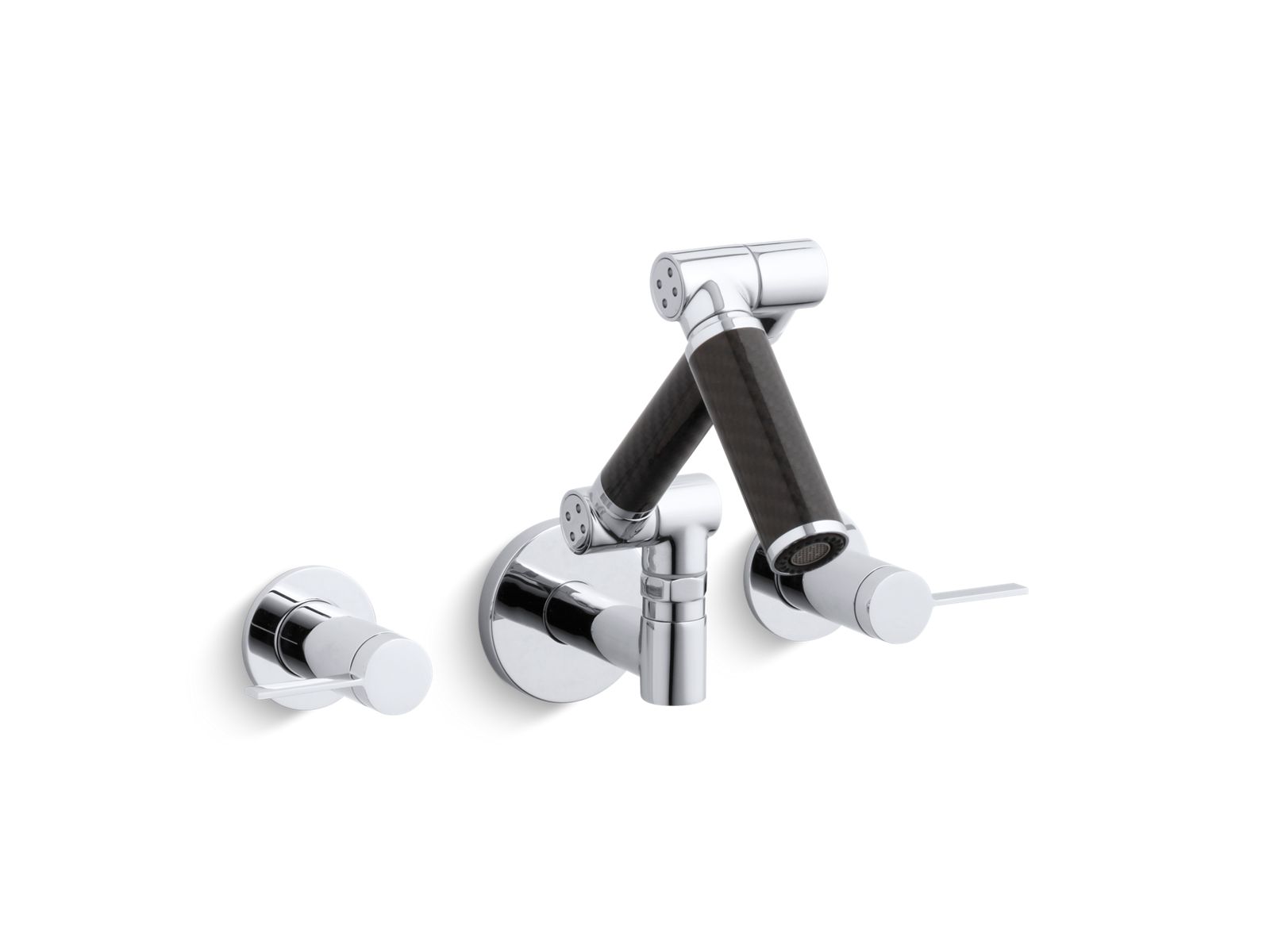Karbon® Articulating wall-mount bathroom sink faucet trim with Black tube and lever handles, requires valve