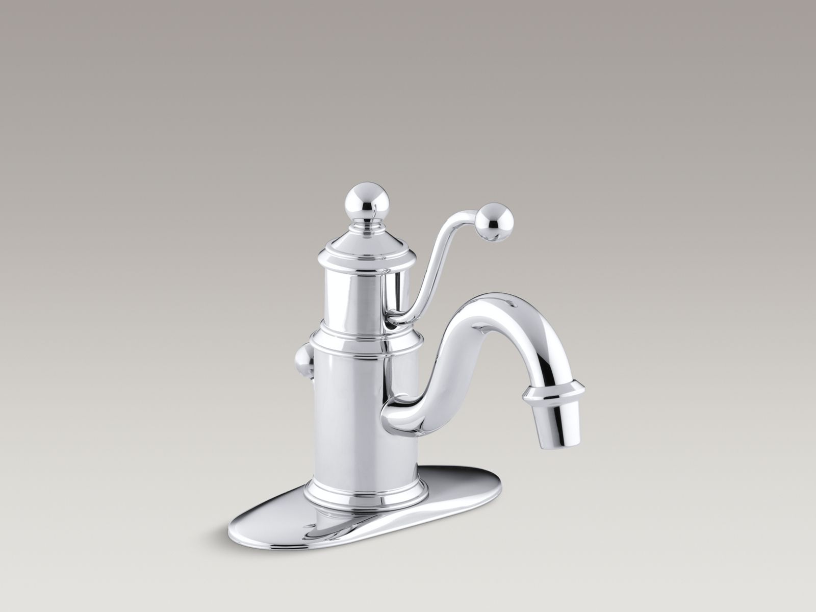 Antique single-hole bathroom sink faucet with lever handle and escutcheon