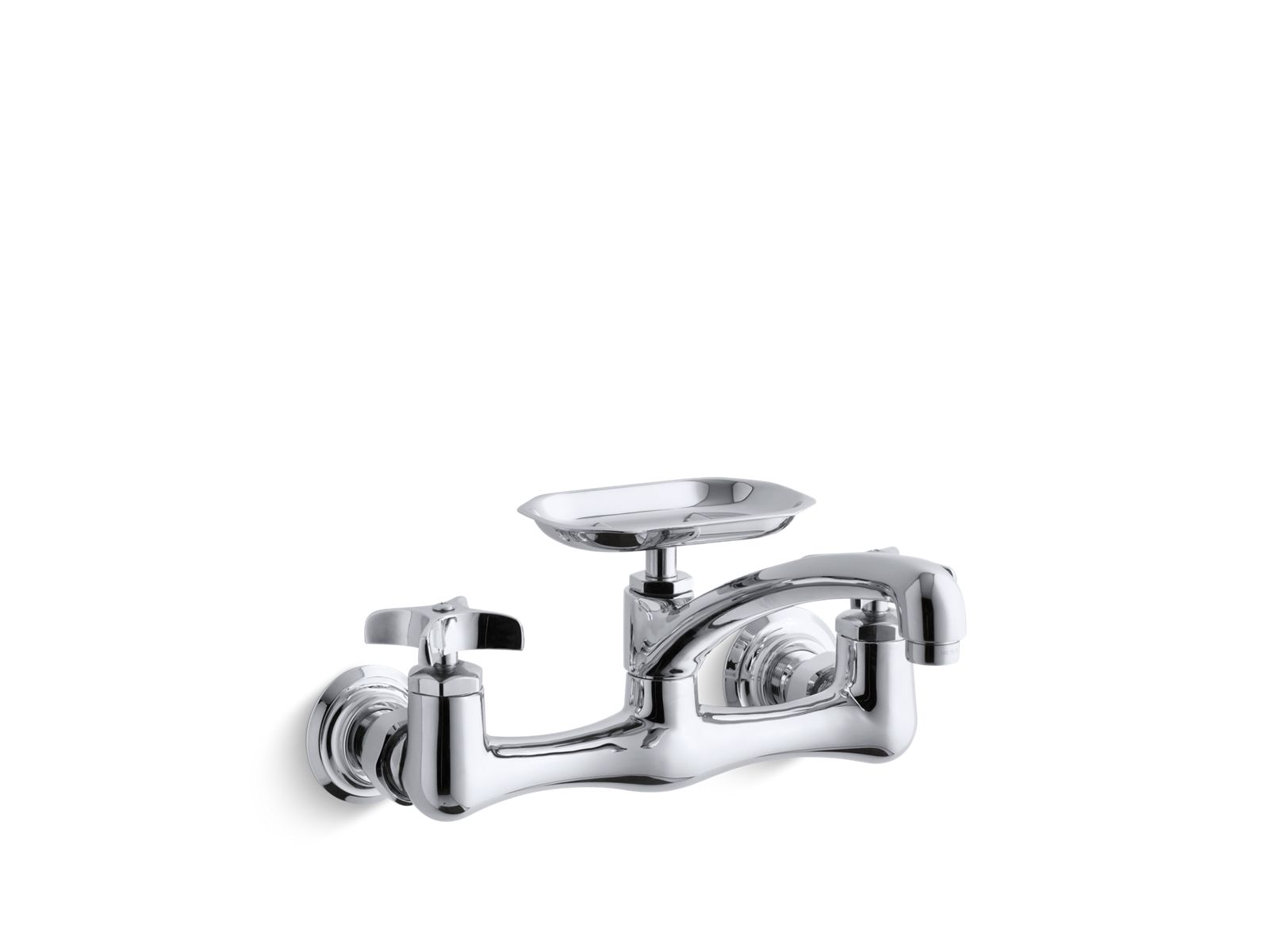 Clearwater® Double cross handle sink supply faucet with 8" swing spout and soap dish