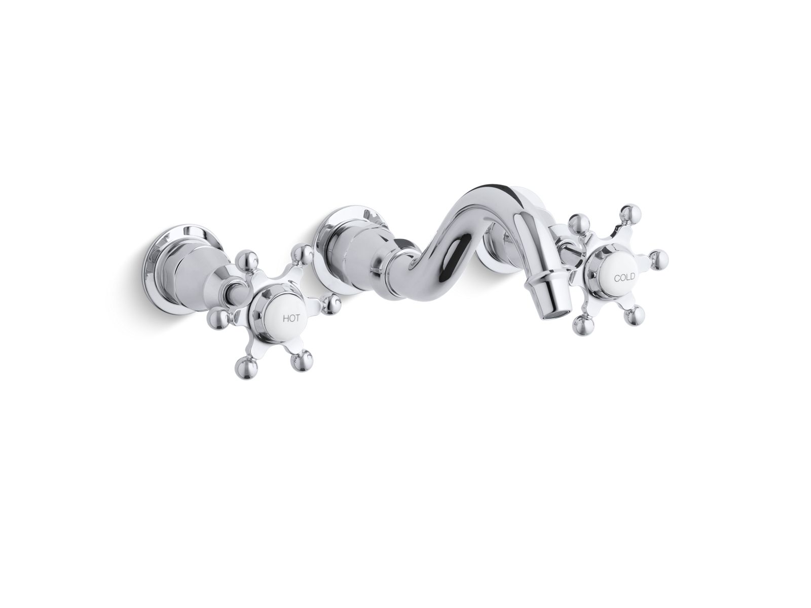 Antique wall-mount bathroom sink faucet trim, requires valve