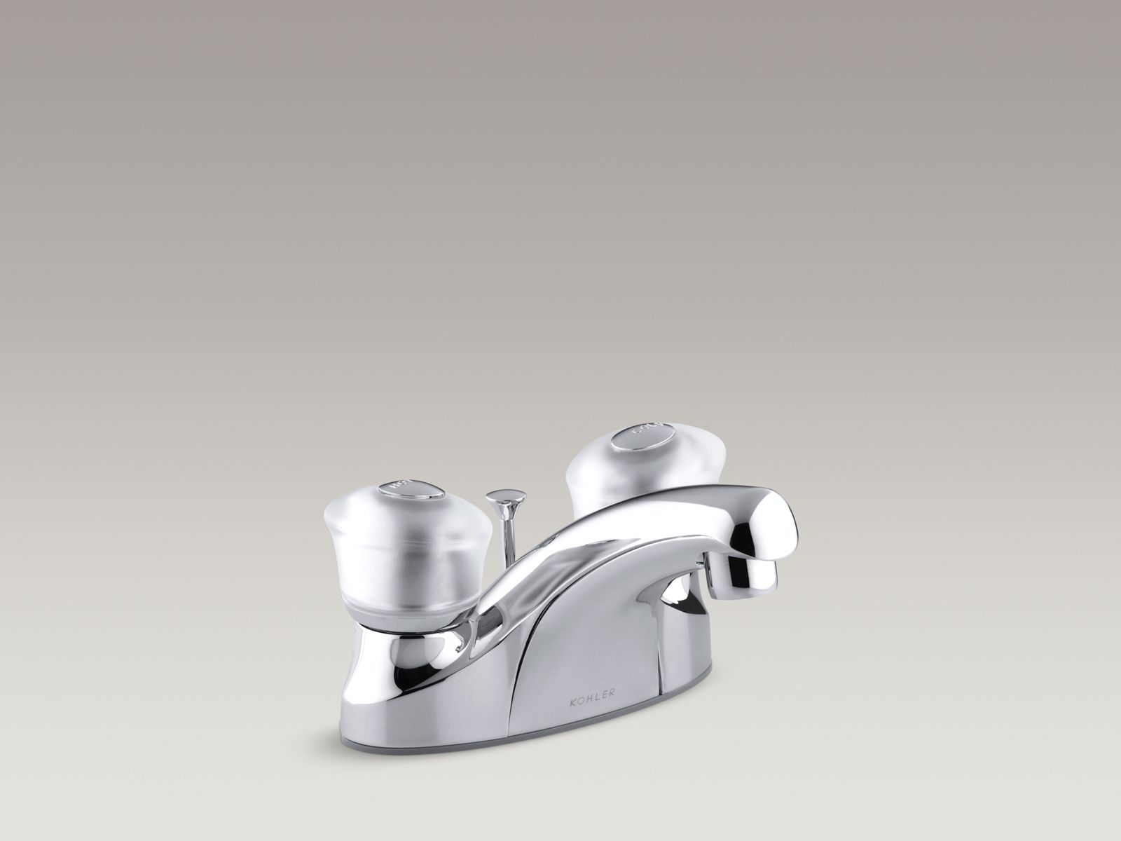Coralais® Centerset bathroom sink faucet with sculptured acrylic handle and plastic drain
