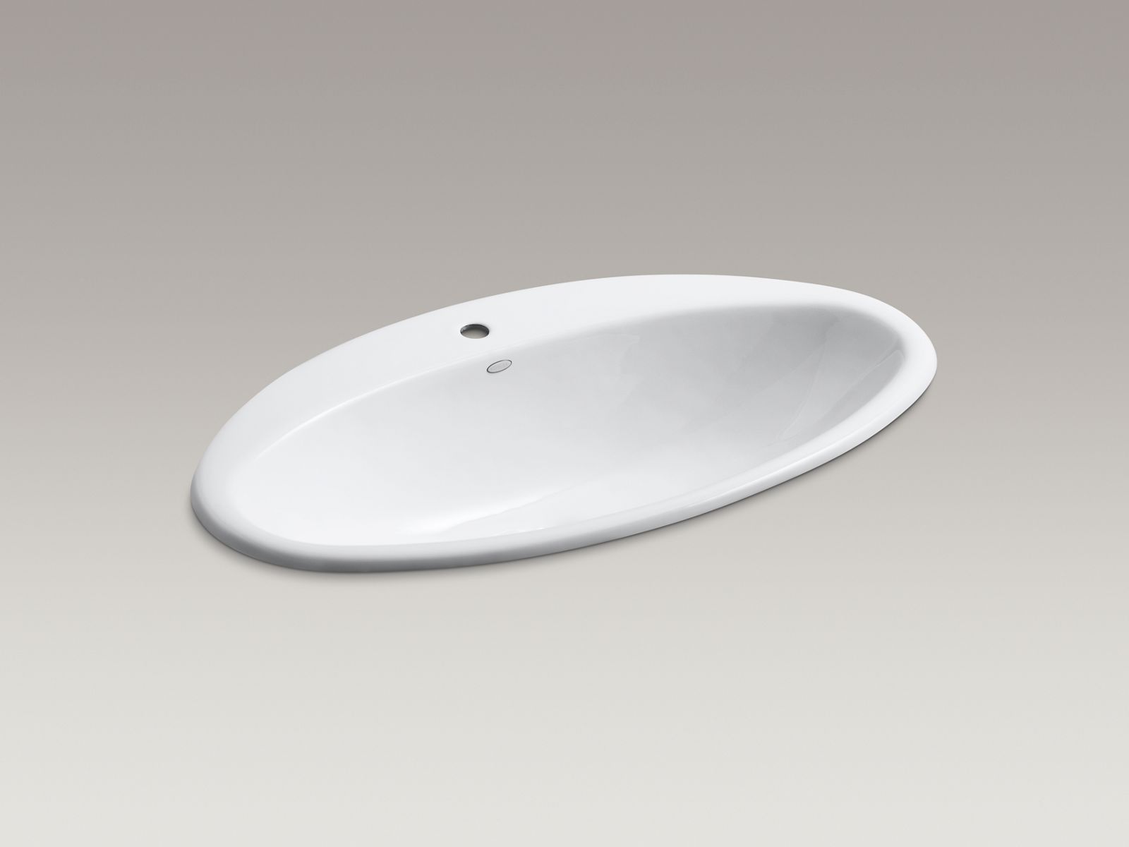Ellipse drop-in bathroom sink with single faucet hole