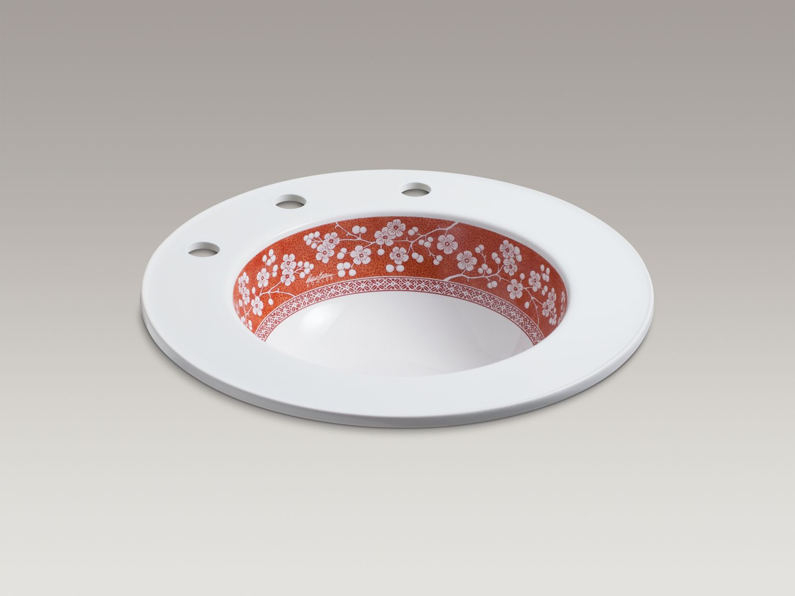 Plum Blossom(TM) design on Camber(R) drop-in bathroom sink with 10" widespread faucet holes