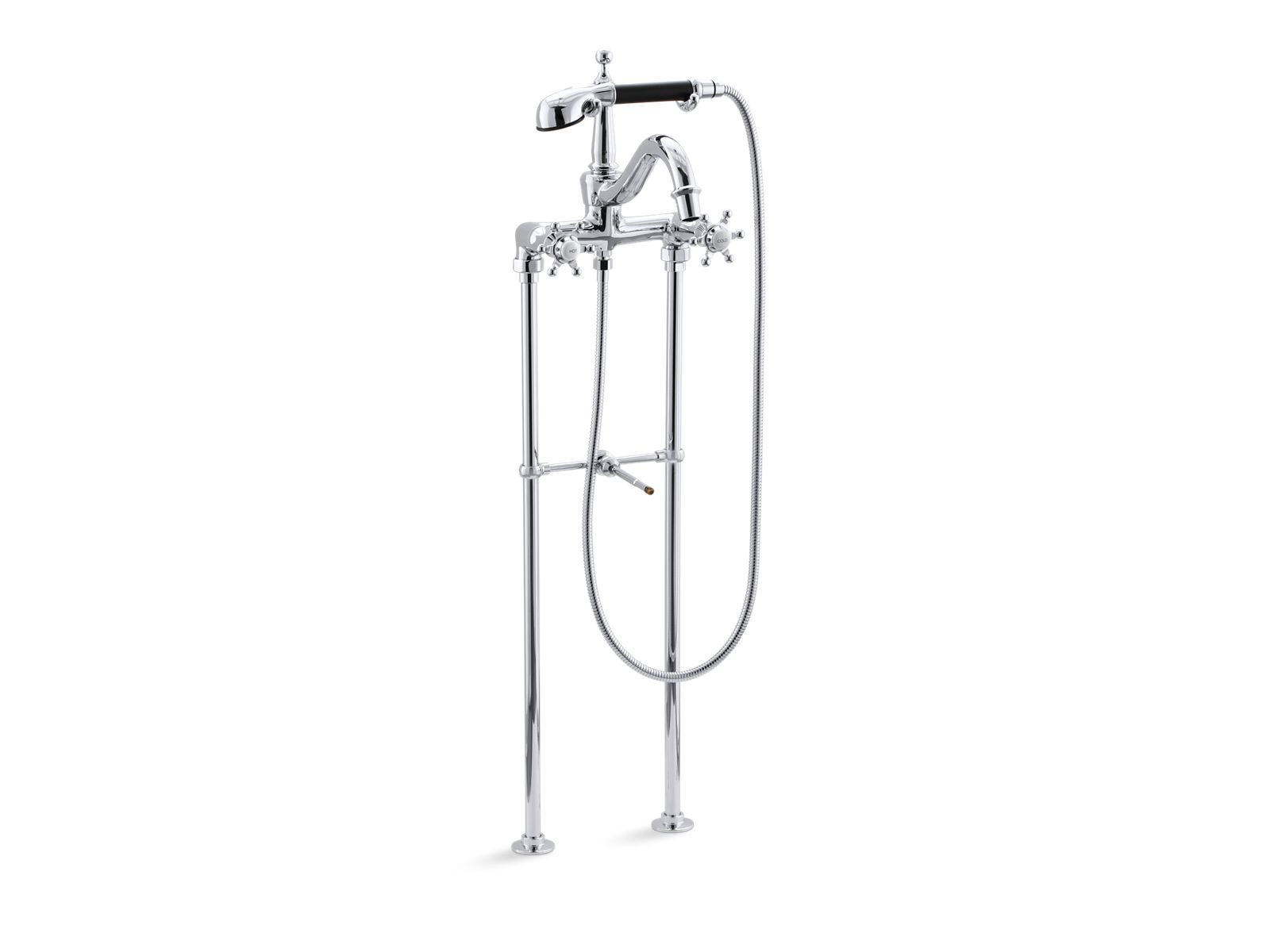 Antique Six-prong floor- or wall-mount bath faucet and handshower