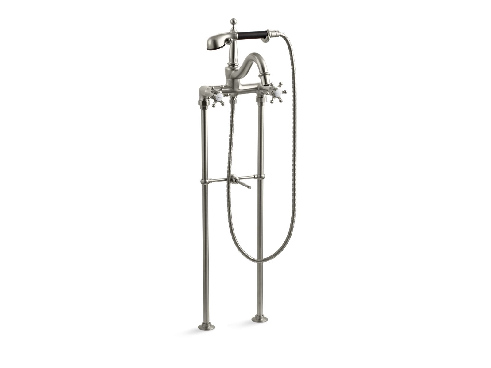 Antique Six-prong floor- or wall-mount bath faucet and handshower