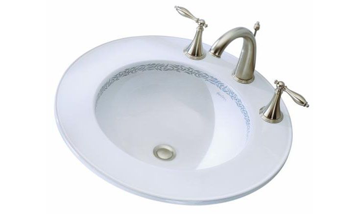 Water Rhythm(TM) design on Camber(R) self-rimming lavatory with 10" faucet drilling