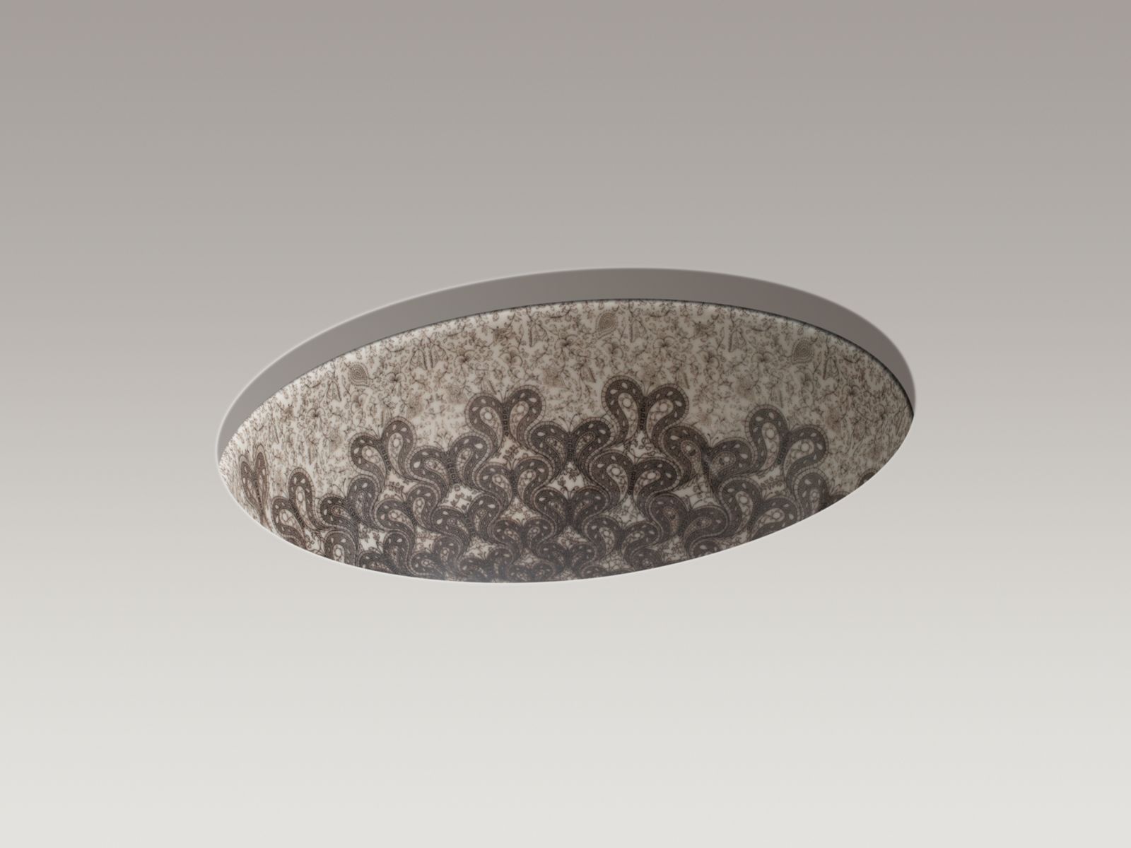 Take Wing(TM) Sepia design with clear glaze on Caxton(R) under-mount bathroom sink