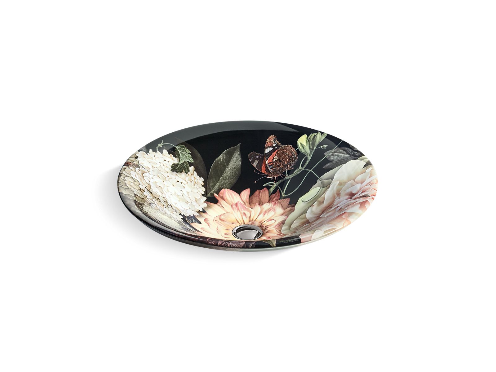 Dutchmaster Blush Floral™ Carillon® 17-3/4" round drop-in bathroom sink, no overflow