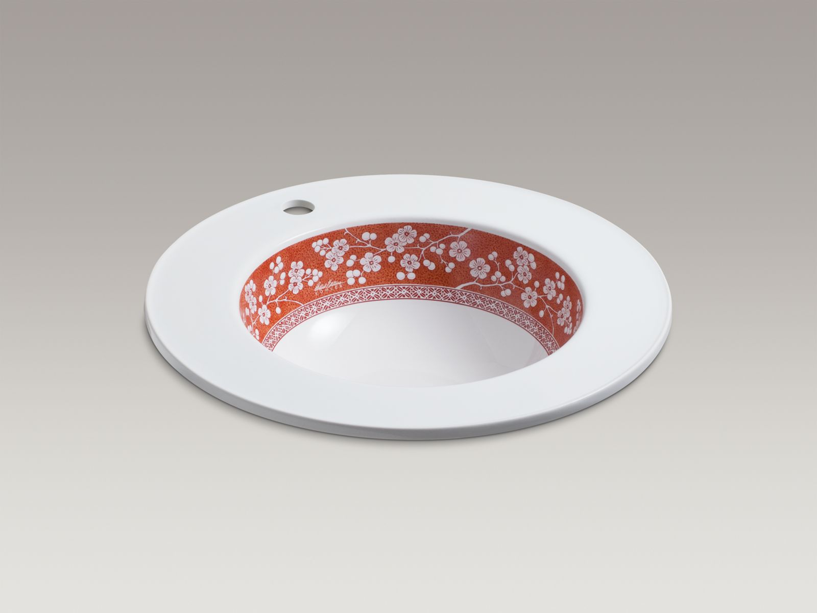 Plum Blossom(TM) design on Camber(R) drop-in bathroom sink with single faucet hole