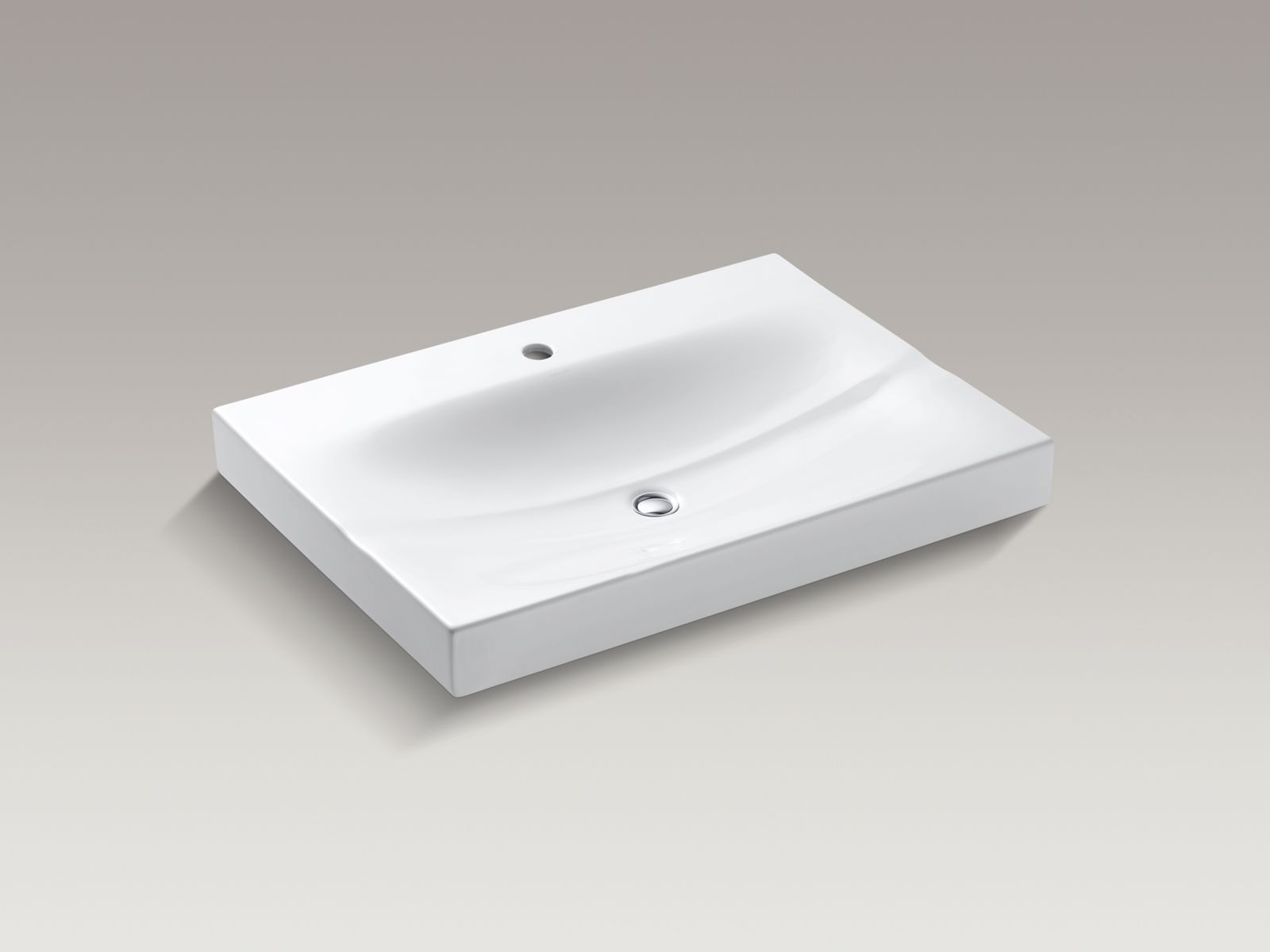 Strela(R) vanity-top bathroom sink with single faucet hole