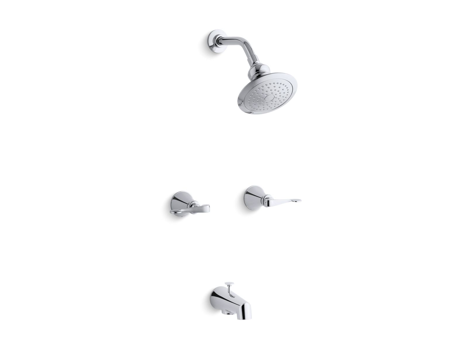 Revival® Bath and shower faucet with scroll lever handles and standard showerarm and flange