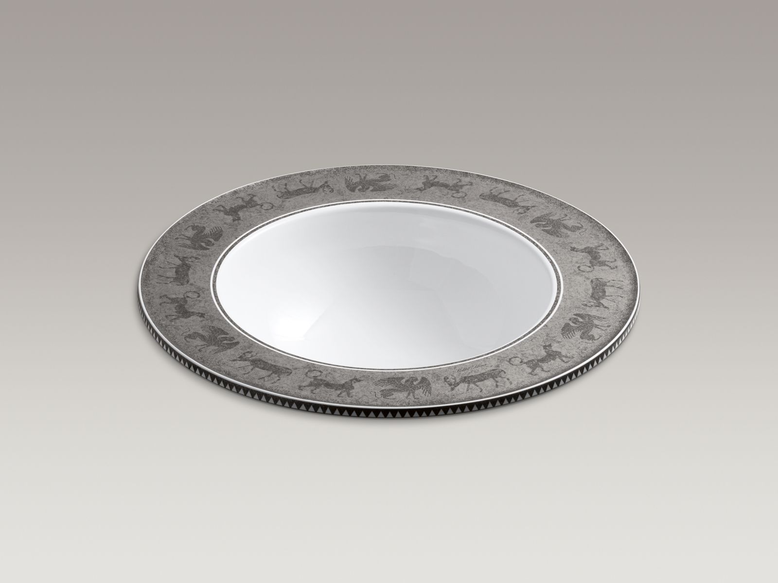 Mythical Beasts(TM) design on Camber(R) drop-in bathroom sink with Platinum textured rim