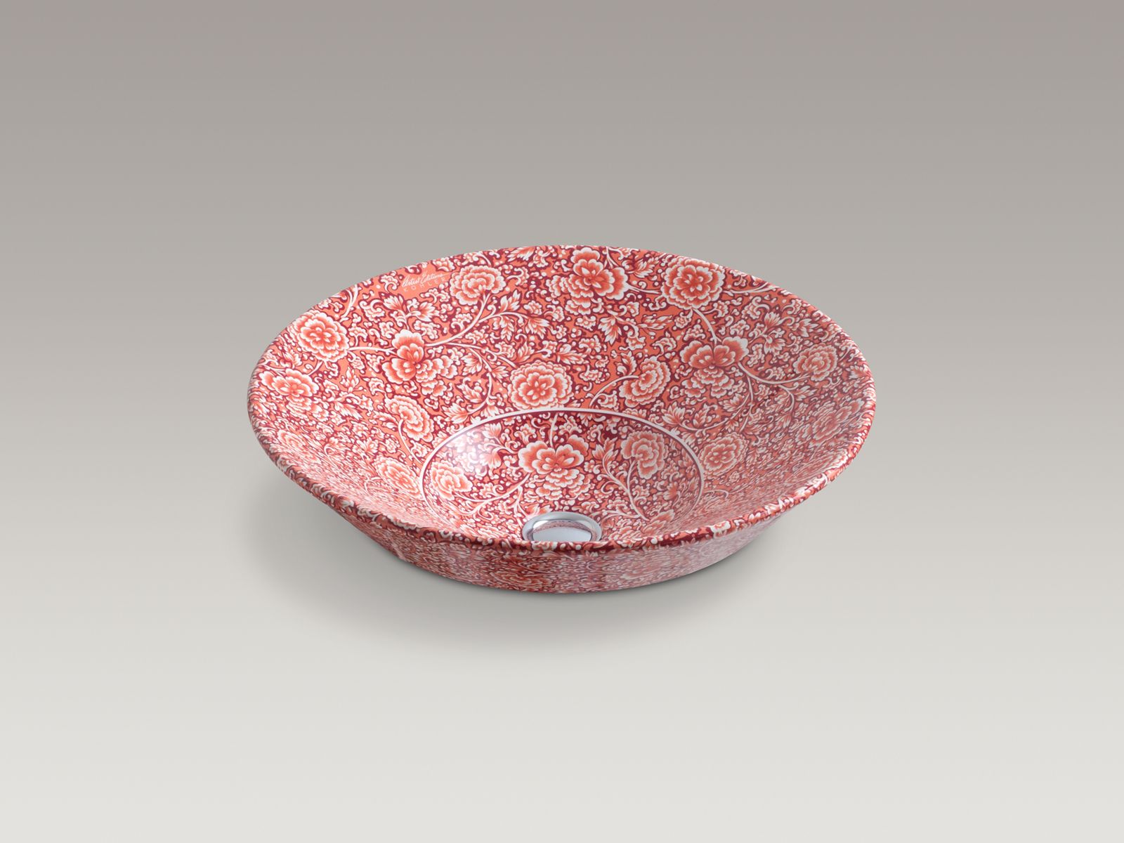 Garden Bandana(TM) design on Conical Bell(R) vessel bathroom sink with red design
