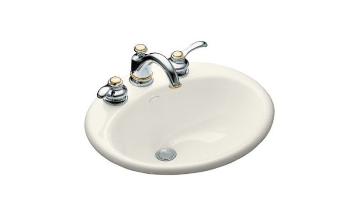 Farmington(R) self-rimming lavatory with 8" centers and soap/lotion dispenser drilling on right