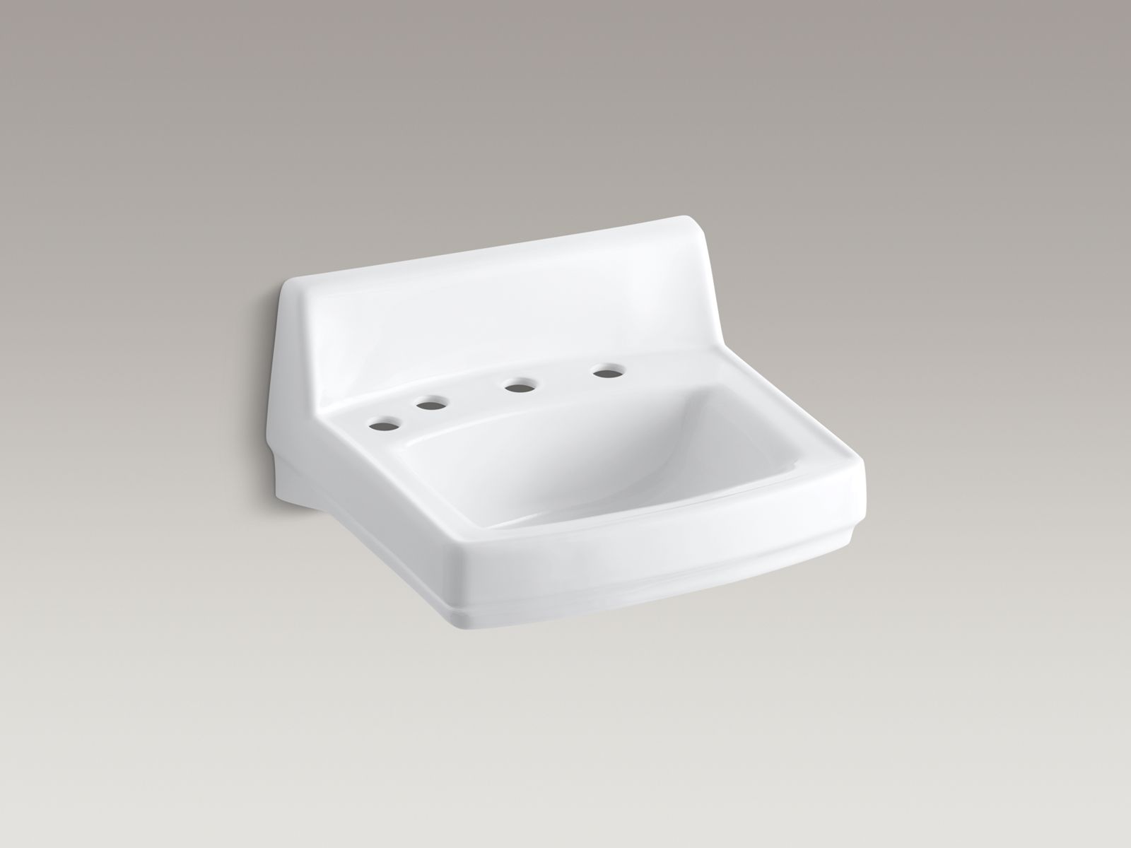 Greenwich(TM) 20-3/4" x 18-1/4" wall-mount/concealed arm carrier bathroom sink with widespread faucet holes, no overflow and left-hand soap dispenser hole