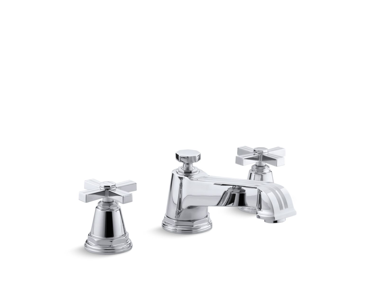 Pinstripe® Deck-mount bath faucet trim for high-flow valve with cross handles, valve not included