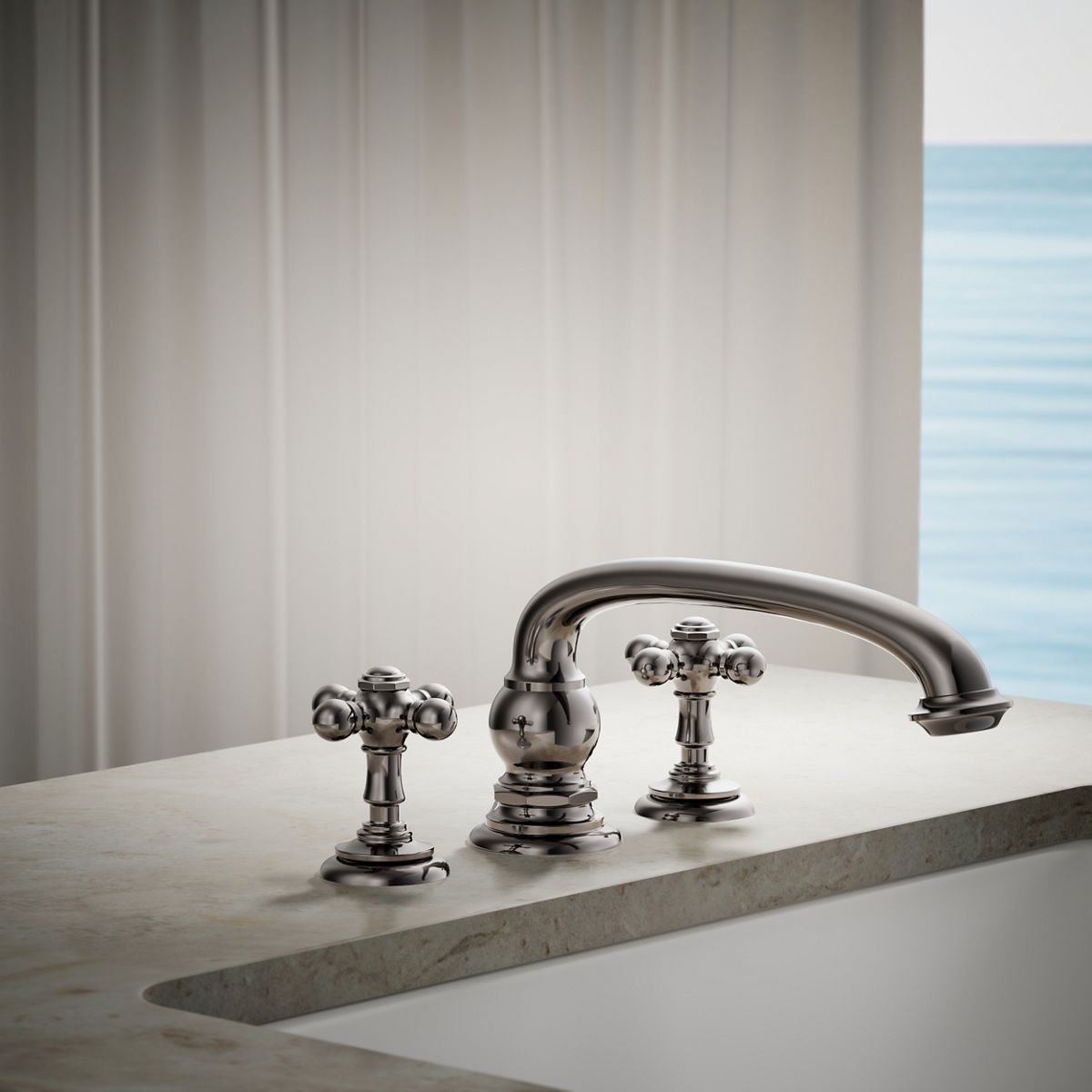 29640-artifacts-deck-mount-bath-faucet-handle-trim-with-cross-design-16.jpg Artifacts® Deck-mount bath faucet handle trim with Cross design