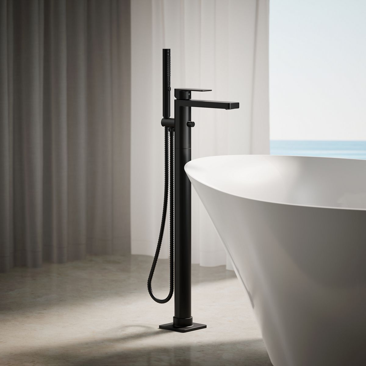29864-parallel-floor-mount-bath-filler-trim-with-handshower-10.jpg Parallel® Floor-mount bath filler trim with handshower