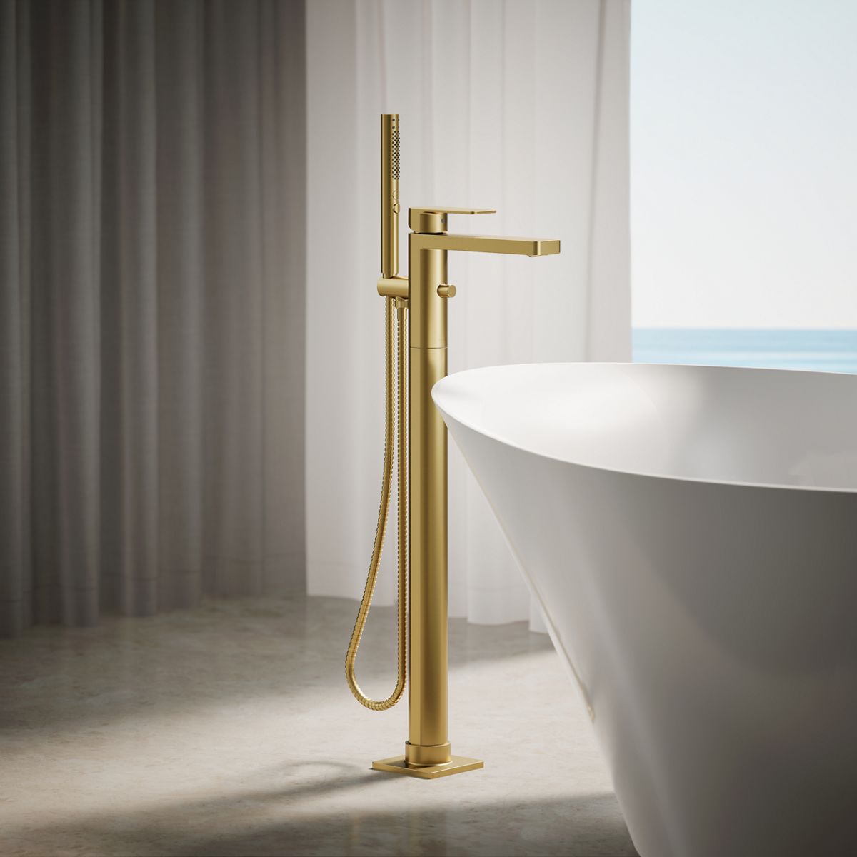 29864-parallel-floor-mount-bath-filler-trim-with-handshower-12.jpg Parallel® Floor-mount bath filler trim with handshower