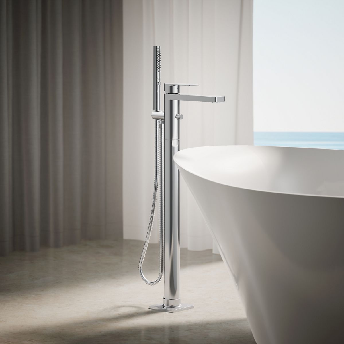 29864-parallel-floor-mount-bath-filler-trim-with-handshower-9.jpg Parallel® Floor-mount bath filler trim with handshower