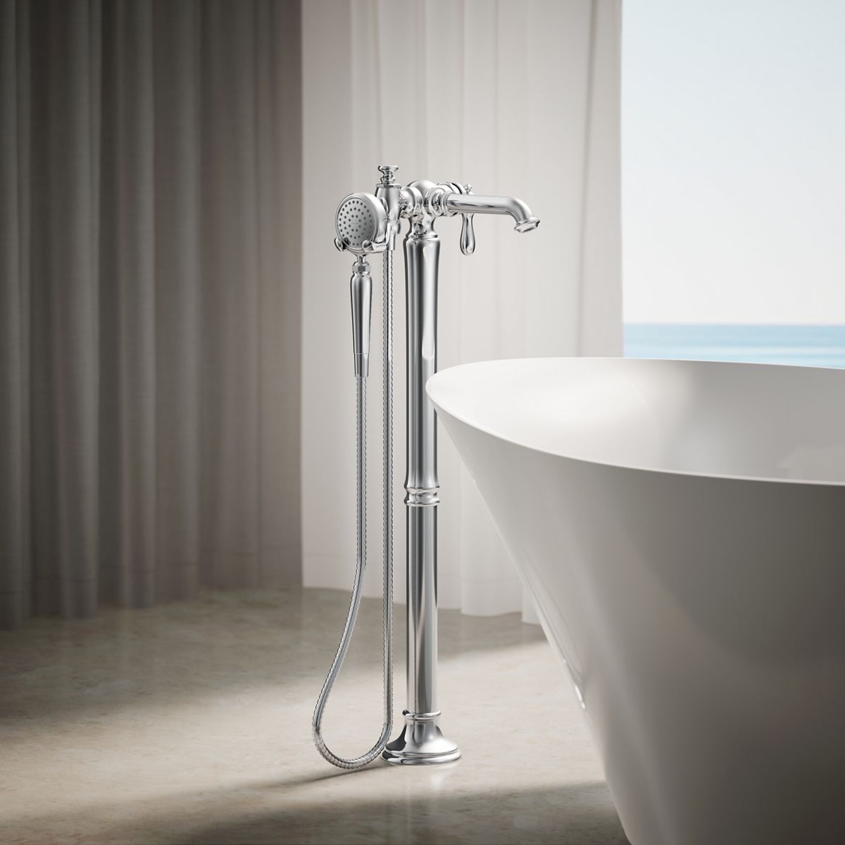 30342-artifacts-floor-mount-bath-filler-trim-with-handshower-11.jpg Artifacts® Floor-mount bath filler trim with handshower