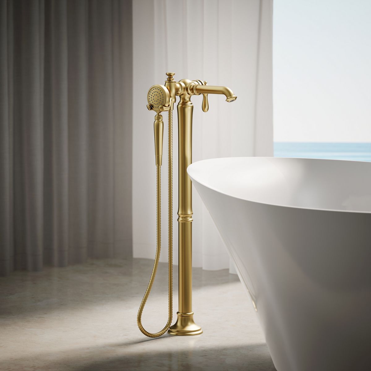 30342-artifacts-floor-mount-bath-filler-trim-with-handshower-12.jpg Artifacts® Floor-mount bath filler trim with handshower